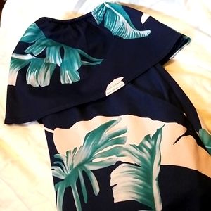 Strapless romper, tropical print